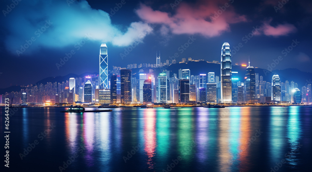 Obraz premium Night view of victoria harbor, hong Kong
