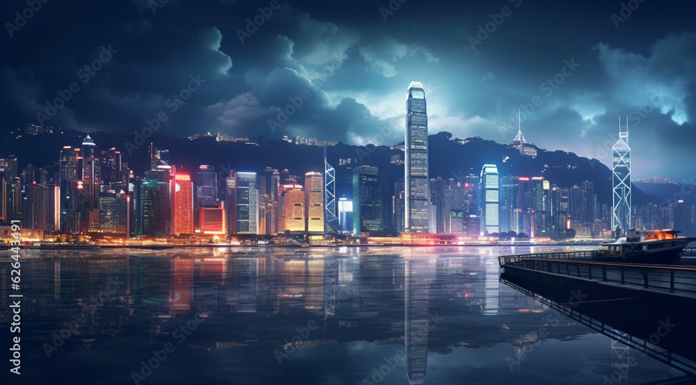 Fototapeta premium Night view of victoria harbor, hong Kong