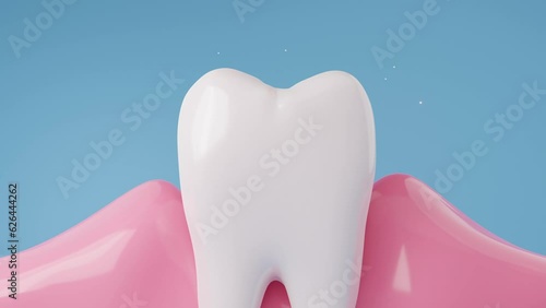 toothpaste and teeth whitening product, particle of fluoride or toothpaste ingredient turning yellow teeth to white. 3D rendering. photo
