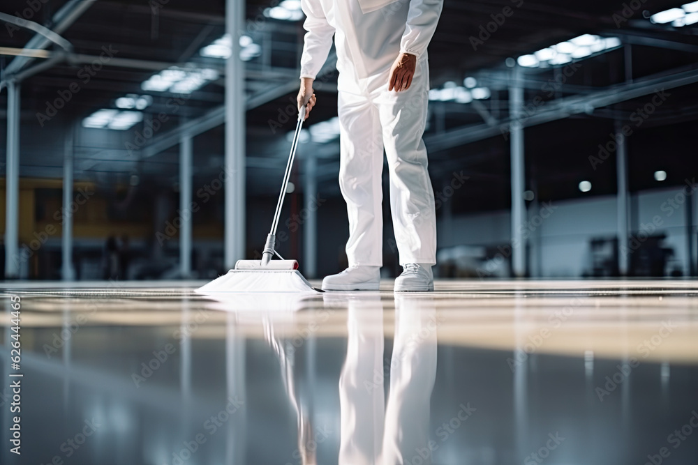 Fototapeta premium photorealism man repairman holding mop
