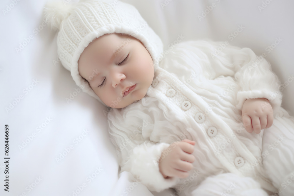 Sleeping newborn baby in a bodysuit on white blanket background. Beautiful portrait of little child girl 14 days, two week old. Sleeping newborn baby in a bodysuit on white blanket background. Beautiful portrait of little child girl 14 days, two week old.