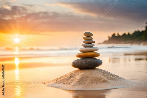 zen stones on the beach generated  by AI