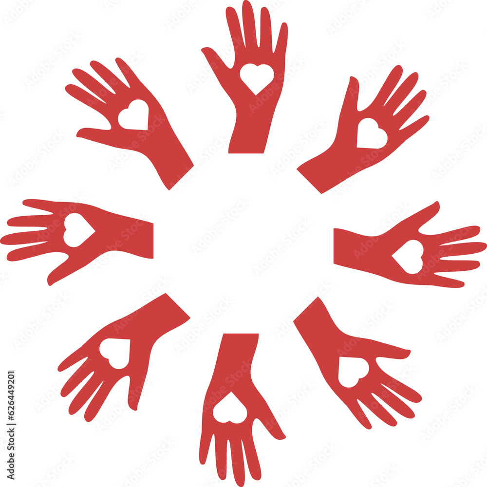 Fototapeta premium Digital png illustration of hands with hearts on transparent background
