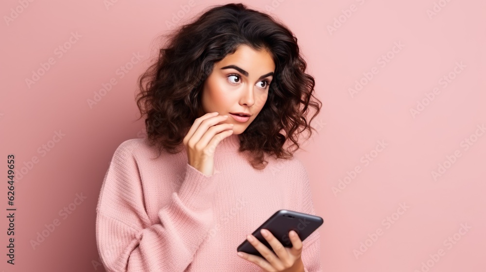 Thoughtful Young Woman Against Pink Background Thoughtful Young Woman Against Pink Background