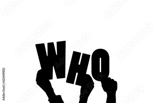 Digital png illustration of hands with who text on transparent background