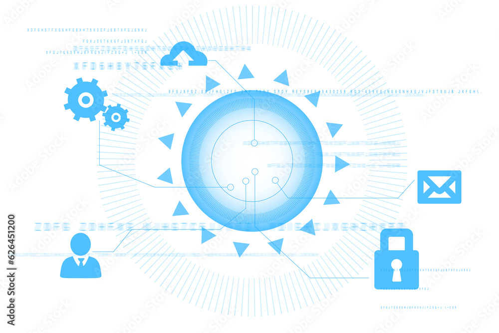 Fototapeta premium Digital png illustration of data processing and media icons on transparent background