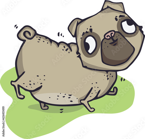 Fototapeta Naklejka Na Ścianę i Meble -  Digital png illustration of happy pug dog on grass on transparent background