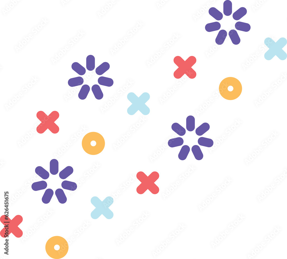 Digital png illustration of colourful crosses, rings and flower shapes on transparent background Digital png illustration of colourful crosses, rings and flower shapes on transparent background