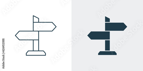 Road direction signpost icon outline and solid vector