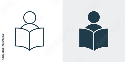 Student Reading Book Icon vector. line and solid illustration