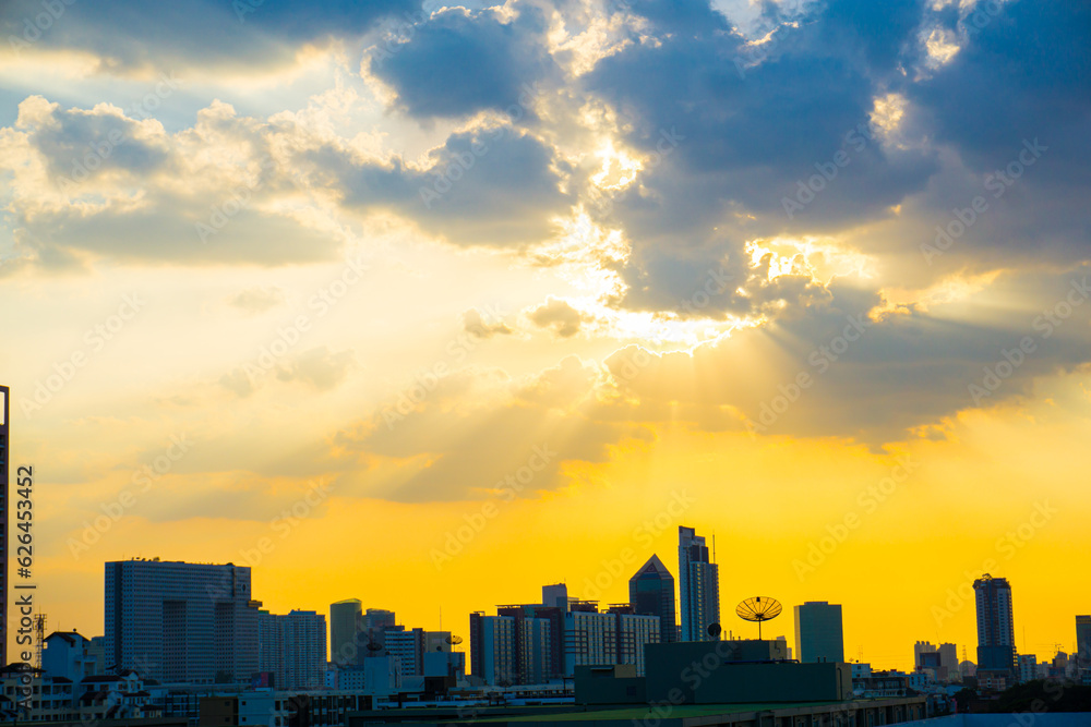 Office city building sunset sky with cloud financial town Office city building sunset sky with cloud financial town