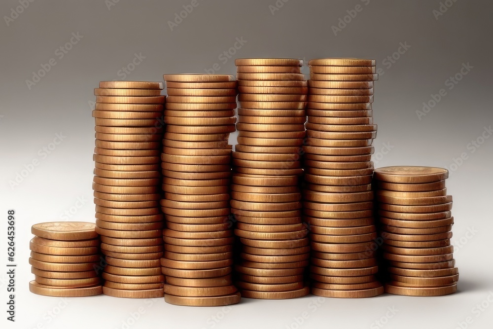 Stack of coins investment. Heap of coins money and stock market chart for financial banking system increase interest rate or mortgage investments dividend from business growth, federal reserve system Stack of coins investment. Heap of coins money and stock market chart for financial banking system increase interest rate or mortgage investments dividend from business growth, federal reserve system
