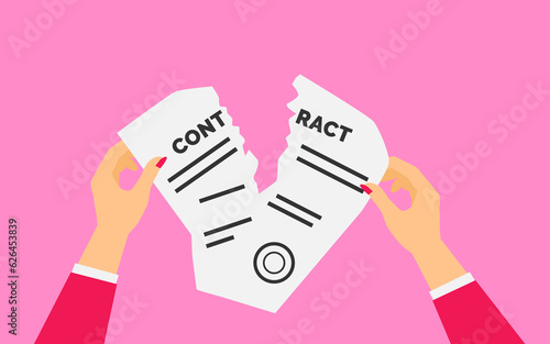 businesswoman hands ripping the contract agreement paper vector illustration