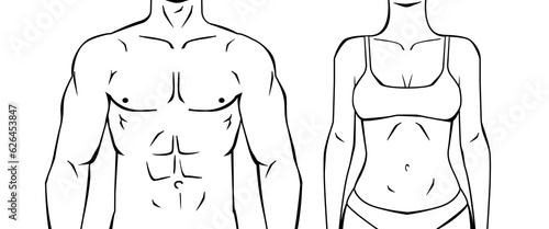 male and female torsos line drawing outline style front view vector illustration