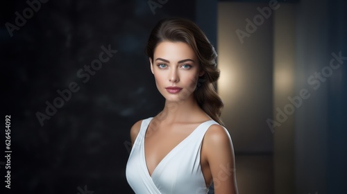 Beauty portrait of young woman in studio. Non-existent person. Generative Ai