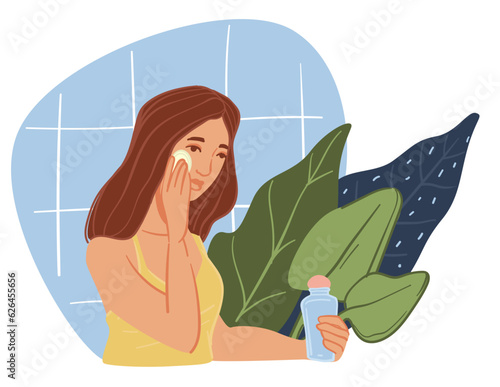 Woman cleaning pores, skin care treatment at home