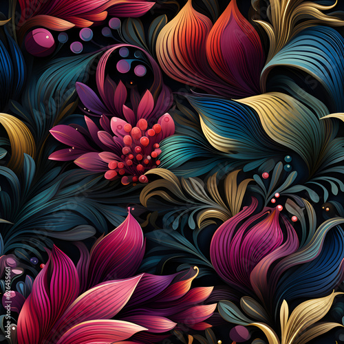 seamless pattern with flowers colorfull leaf decoration Ai generated