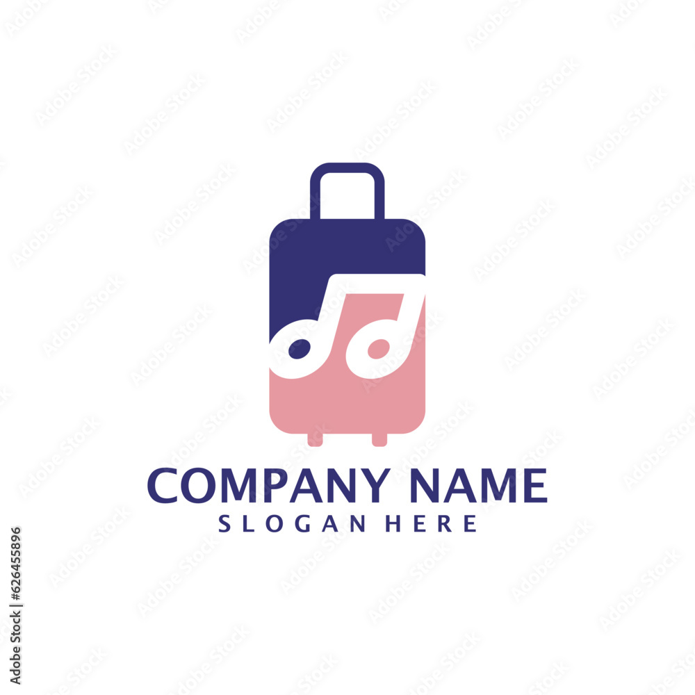 Suitcase with Music logo design vector. Suitcase logo design template concept Suitcase with Music logo design vector. Suitcase logo design template concept