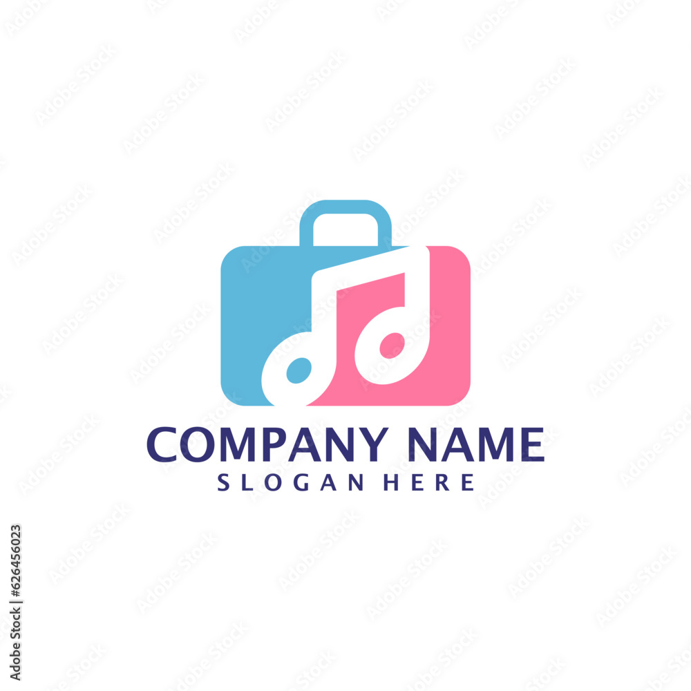 Suitcase with Music logo design vector. Suitcase logo design template concept Suitcase with Music logo design vector. Suitcase logo design template concept