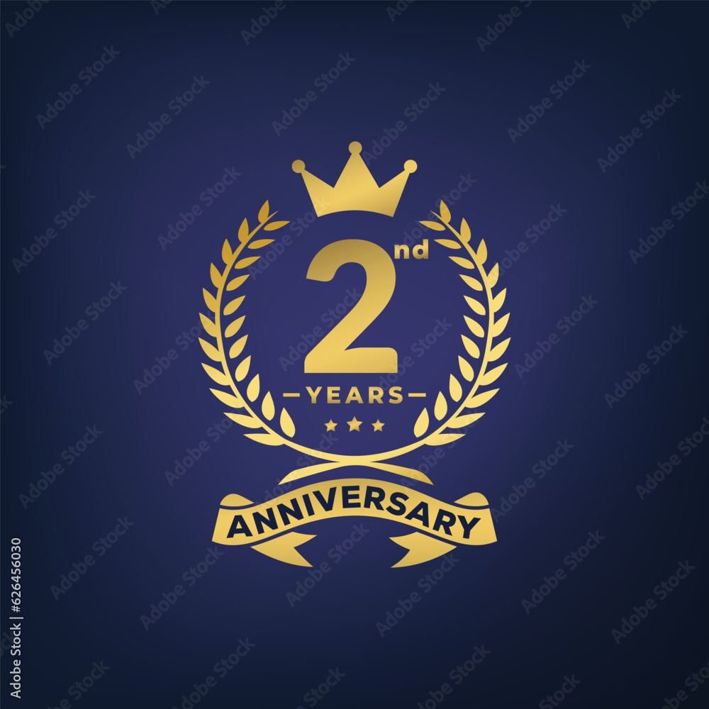 2nd years anniversary laurel wreath logo or icon. 2 Years Anniversary
