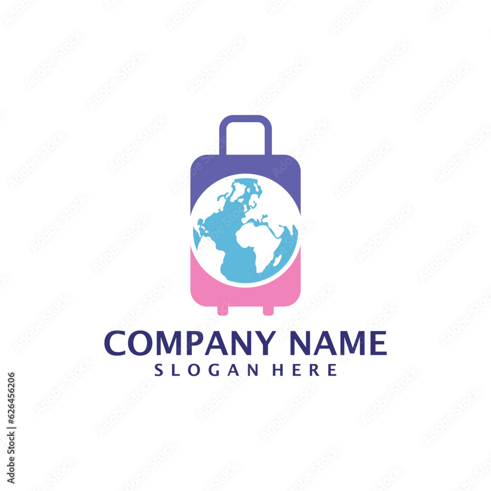 Obraz premium World Suitcase logo design vector. Suitcase logo design template concept