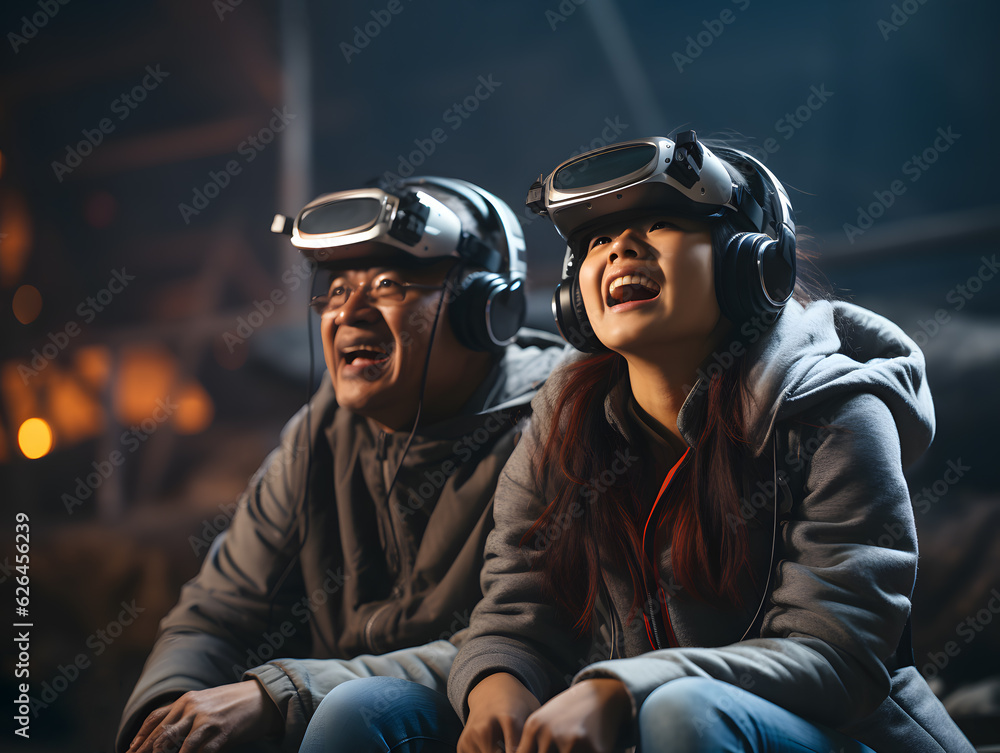 Excited Father And Son Playing In Vr Headsets Stock Photo Adobe Stock Excited Father And Son Playing In Vr Headsets Stock Photo Adobe Stock