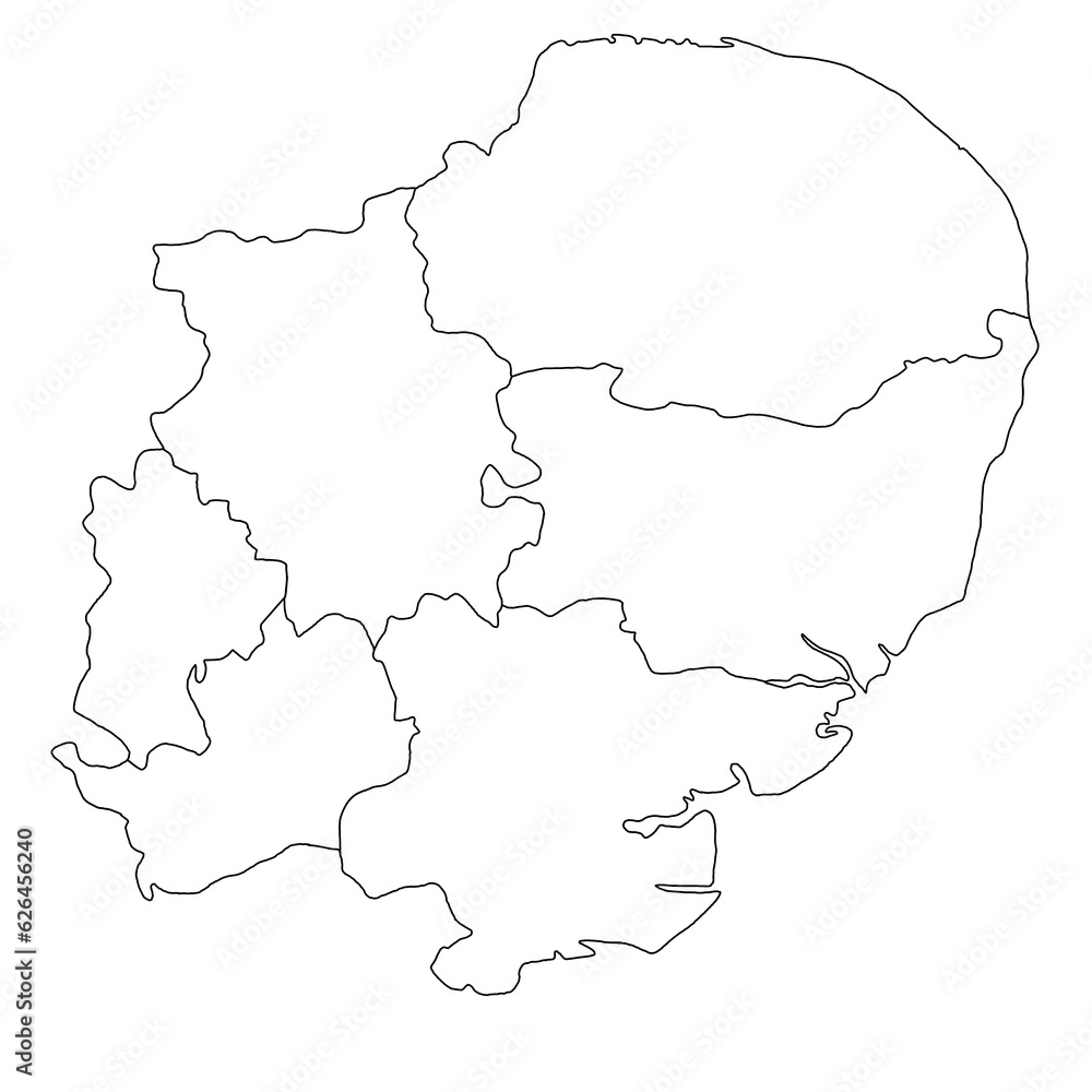 Quality outline map of East of England is a region of England, with borders of the ceremonial Counties. Quality outline map of East of England is a region of England, with borders of the ceremonial Counties.