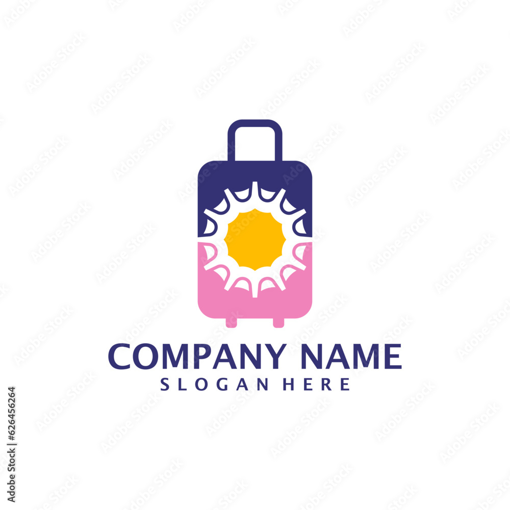 Sun Suitcase logo design vector. Suitcase logo design template concept Sun Suitcase logo design vector. Suitcase logo design template concept
