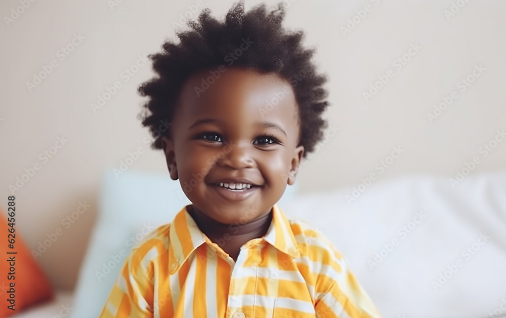 Black dark-skinned african american cute happy smiling boy portrait at ...