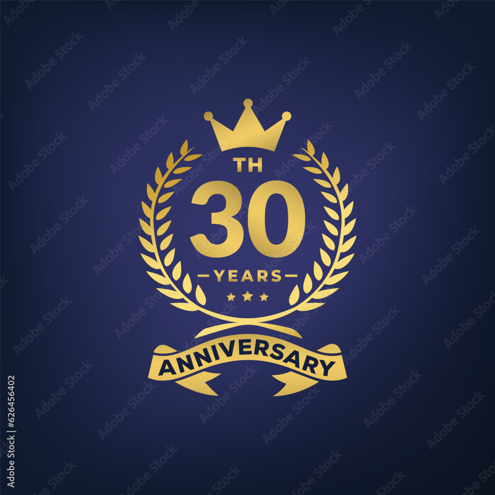 30th years anniversary laurel wreath logo or icon. 30 Years Anniversary elegant Gold Line Celebration Vector 30th years anniversary laurel wreath logo or icon. 30 Years Anniversary elegant Gold Line Celebration Vector