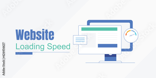 Website loading speed check. Website SEO optimization, Server speed optimization. Online speed test. Vector illustration landing page.