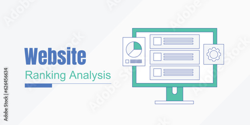 Website Ranking analysis. SEO audit. Search ranking monitoring. Outline vector landing page.