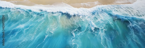 Aerial view drone over beach sea background. Beautiful sea waves. Beach sand and amazing sea wallpaper banner. Generative AI