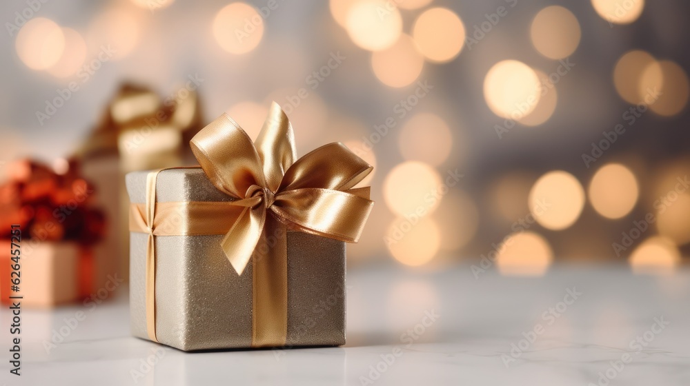 giftbox on bokeh background. Generative Ai. giftbox on bokeh background. Generative Ai.