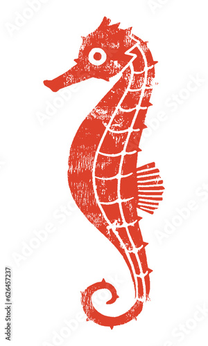 タツノオトシゴのスタンプ風イラスト（赤）