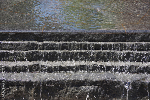 Water cascading down rocky steps