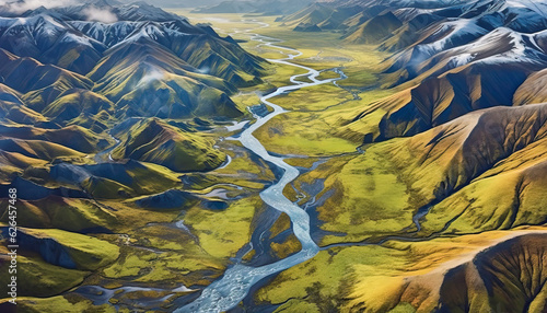 Aerial view of the mountains and the river,landscape in the mountains,the river in the mountains