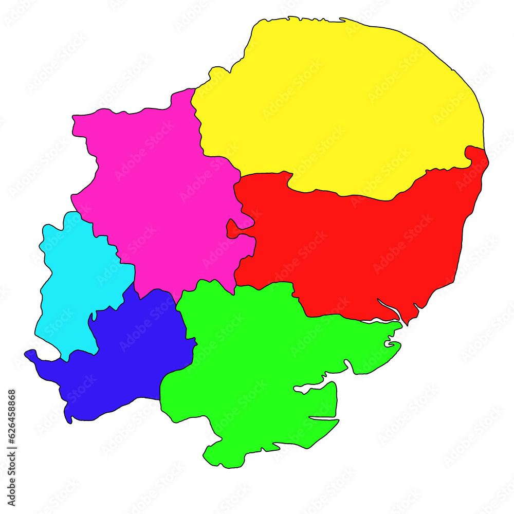 Obraz premium colour East of England administrative and political map. uk, United Kingdom, Britain