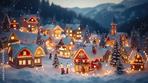 Delightful Christmas Holiday Miniature Village, Whimsical Winter Wonderland and Snow-Covered Landscapes. © Thawatchai