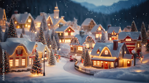 Delightful Christmas Holiday Miniature Village, Whimsical Winter Wonderland and Snow-Covered Landscapes.