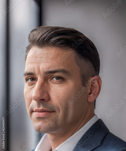 Portrait of businessman in blue suite at office