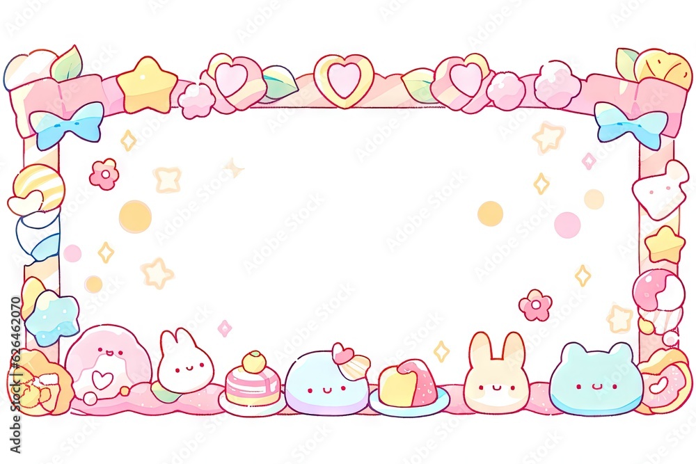 cute pink frame border with doodle characters cute pink frame border with doodle characters
