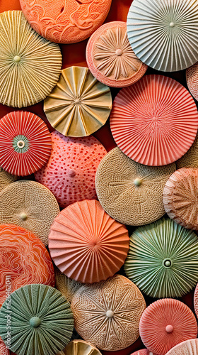 Colorful Sea Urchin Background an arrangement of many sea urchin sand dollars in the style urchin shells shells on the beach