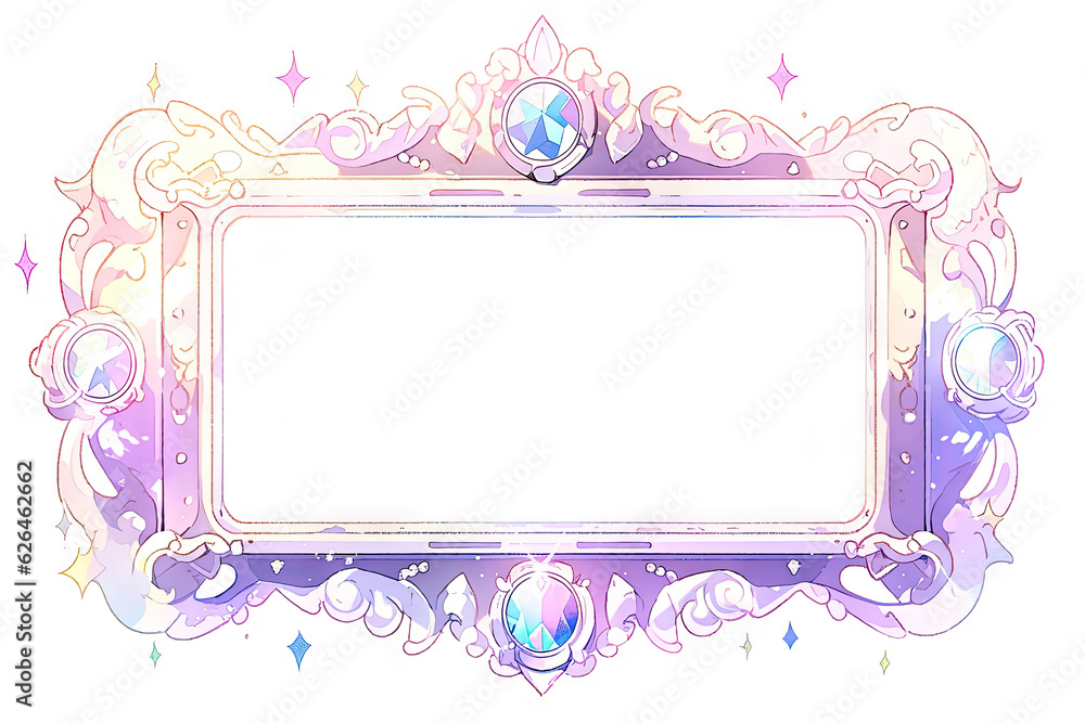 a purple frame with starry ornaments, a purple frame filled with crystals and stars, a fantasy magical