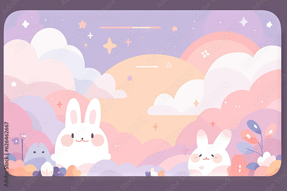 bunny with a cloud and moon on a pastel purple background bunny with a cloud and moon on a pastel purple background