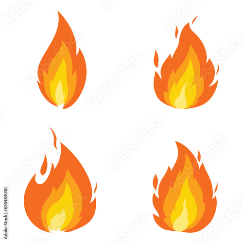 Cartoon Fire Flames, set of Cute characters, Isolated on white background