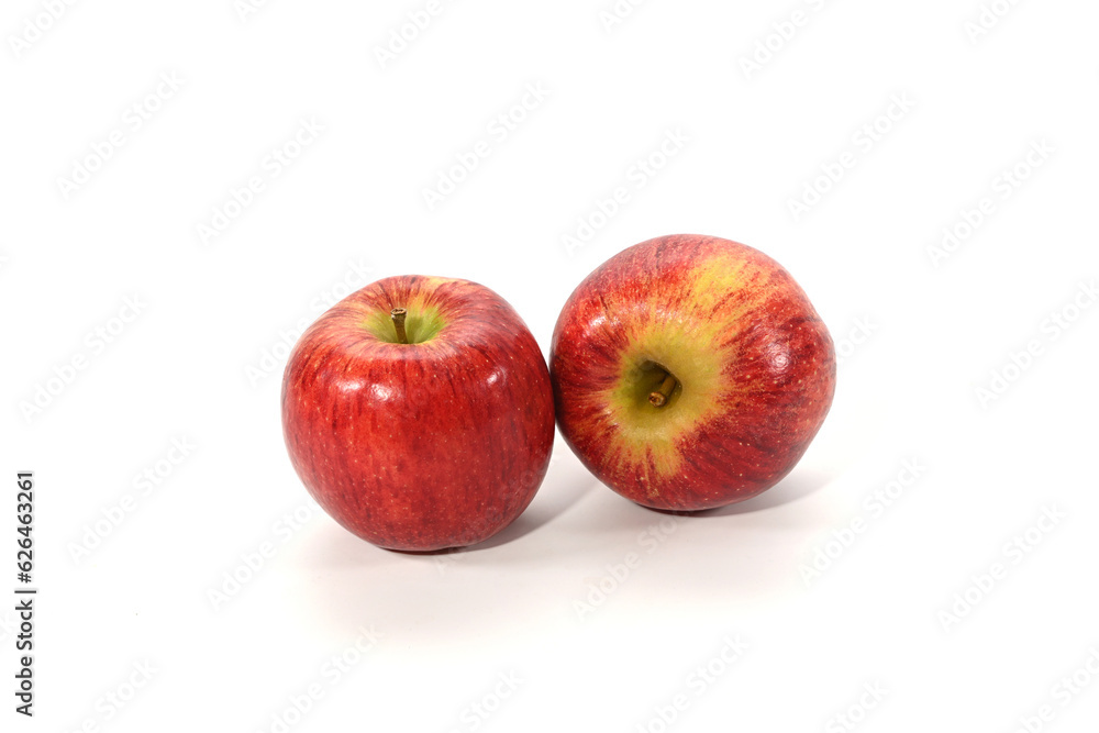 Close-up of red apples isolated on white background