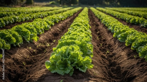 Lush rows of vibrant green lettuce plants photo