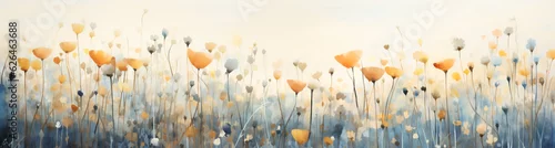 Panel kuchenny z motywem A watercolor painting of several field of flowers, minimalistic landscapes, digital painting and drawing. Generative AI.