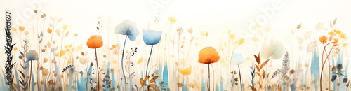 A watercolor painting of several field of flowers  minimalistic landscapes  digital painting and drawing. Generative AI.